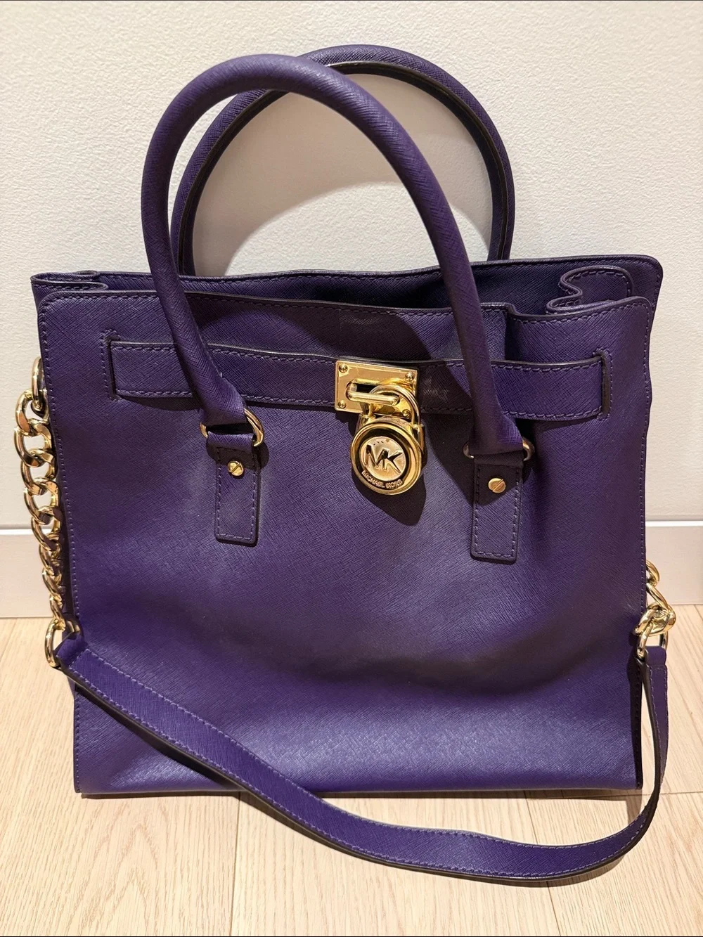 Michael Kors Purple Saffiano Satchel with Gold Hardware